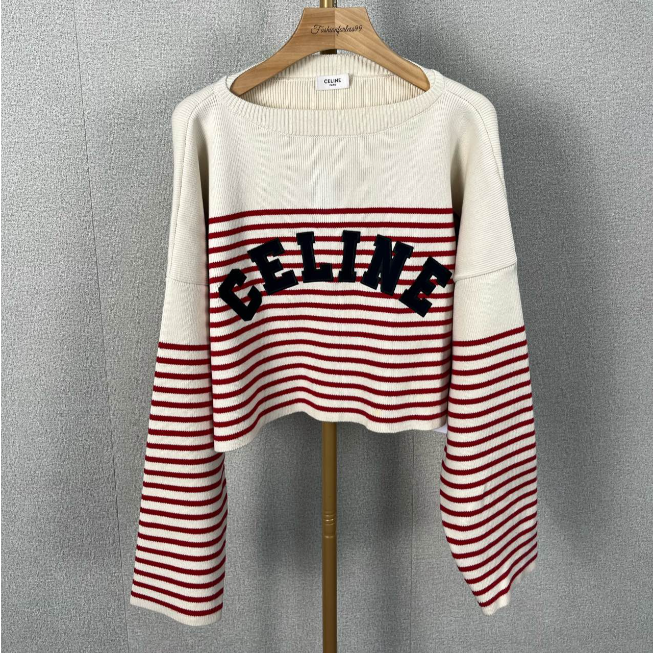 99新 Celine/思琳 条纹字母logo长袖针织衫L 2A88V384N 11466674