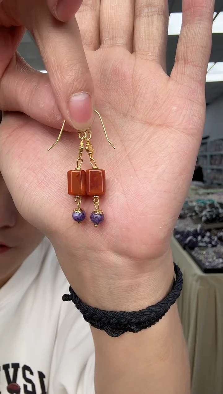 银S925镶嵌南红玛瑙耳饰2一对（多样性发其一）