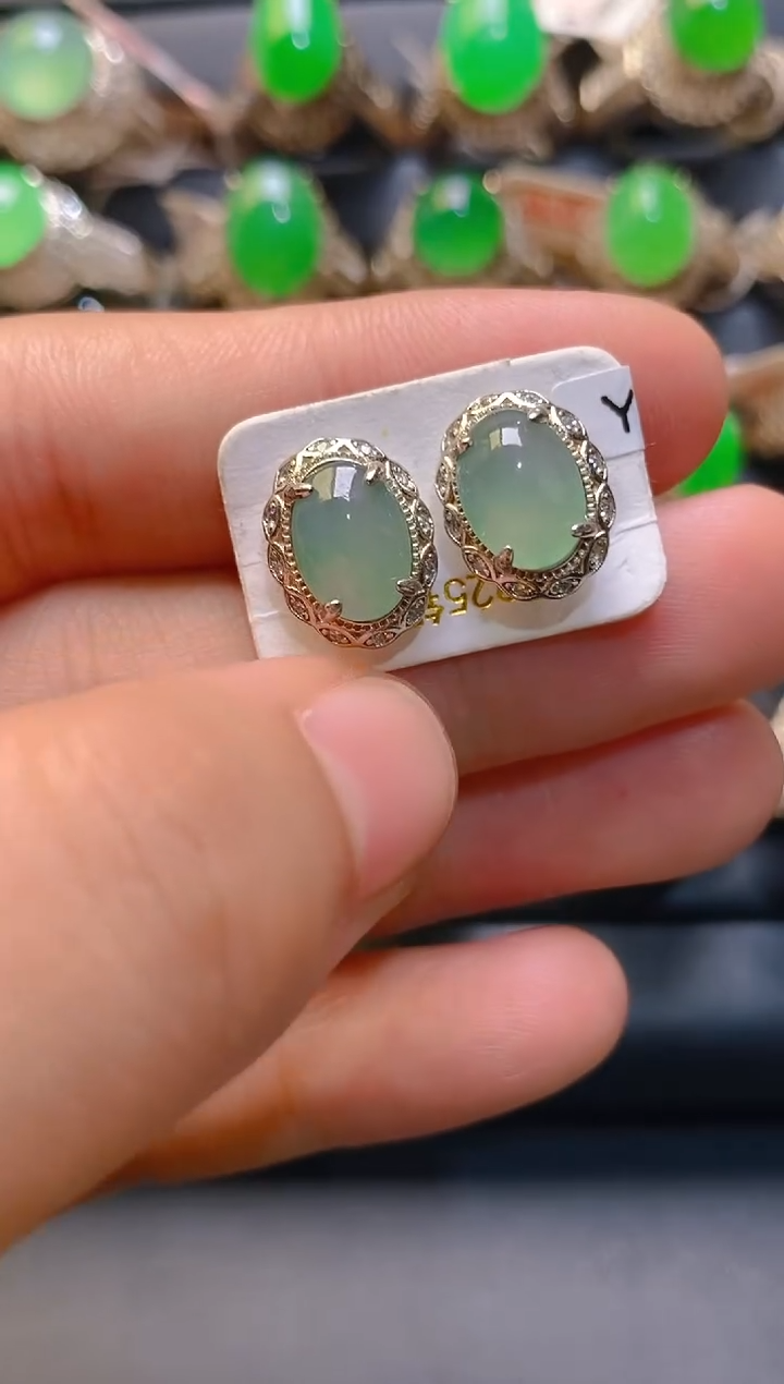 【闪购商品】翡翠耳饰银S925镶嵌天然A货翡翠1