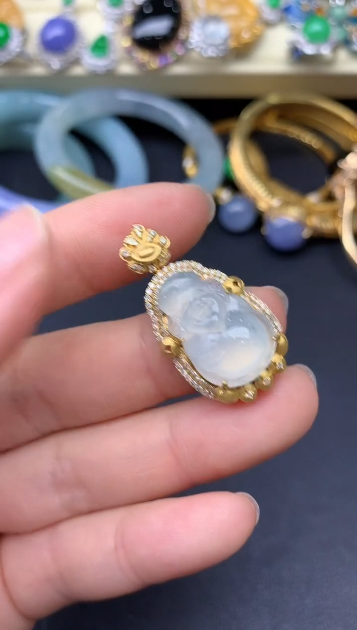 颈饰18K金镶嵌翡翠322-雪姐翡翠天天见