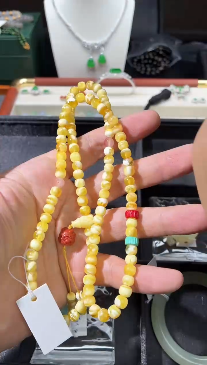 未镶嵌颈饰蜜蜡SYCC03 金瓷妖白项链