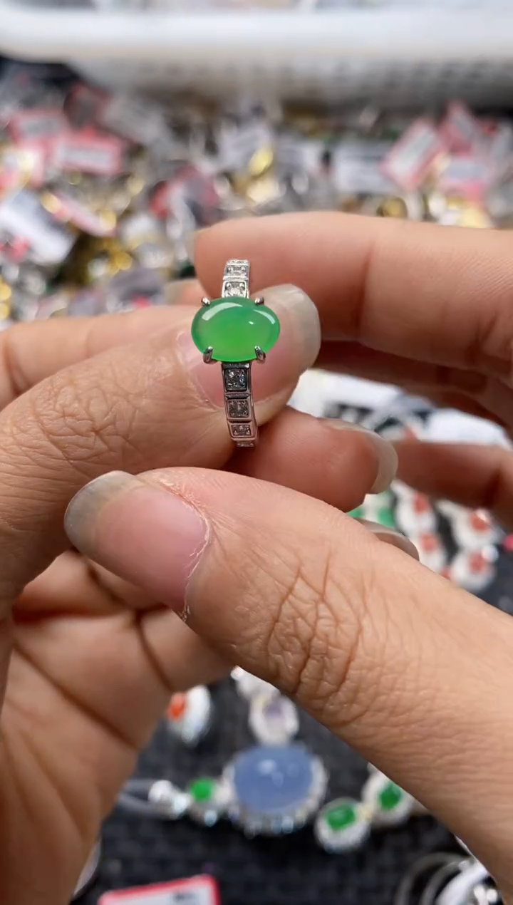 银S925镶嵌戒指翡翠444---1