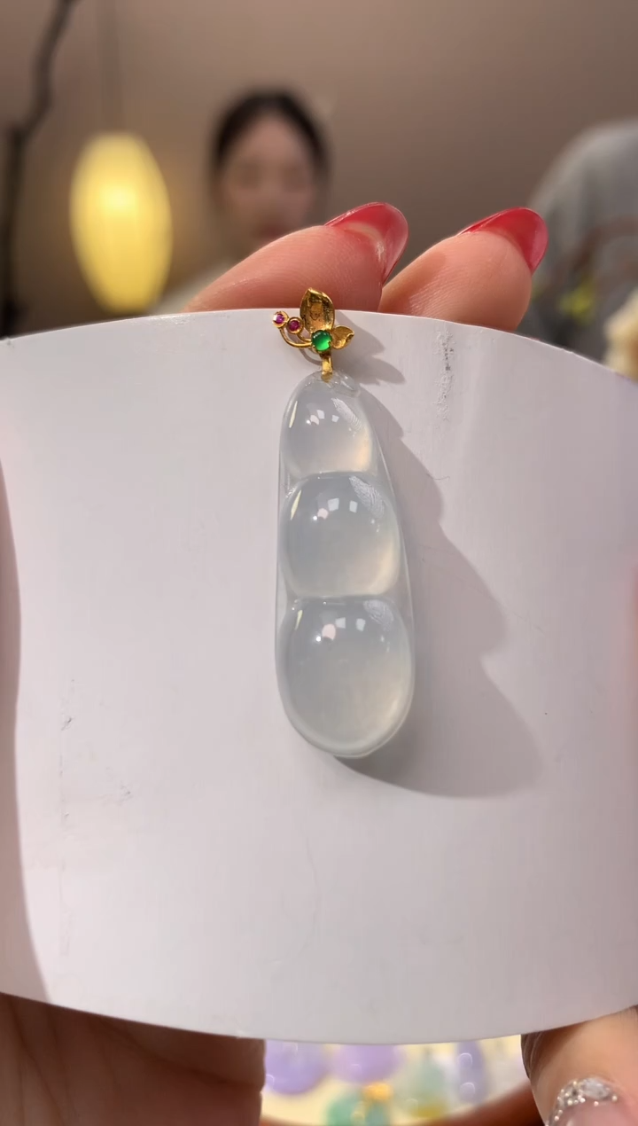 【闪购商品】翡翠颈饰18K金镶嵌天然缅甸a货翡翠