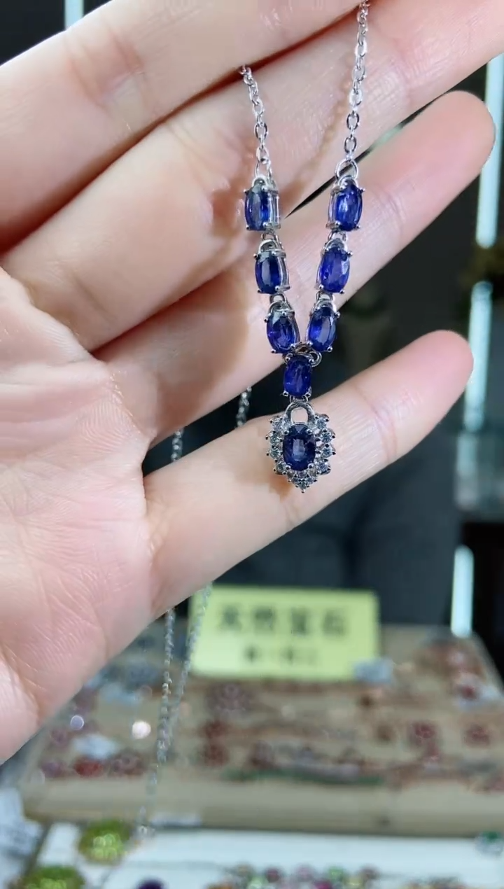 【闪购商品】蓝宝石颈饰银S925镶嵌颈饰