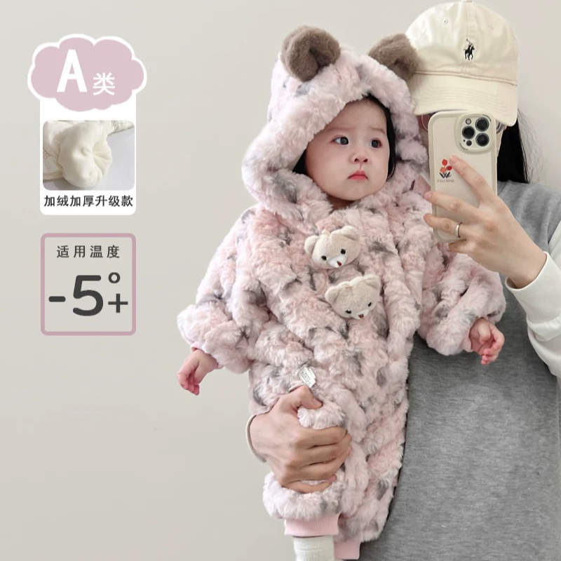 超萌婴儿棉服冬款加绒加厚外出抱衣夹棉连体衣美加厚棉袄冬装哈衣