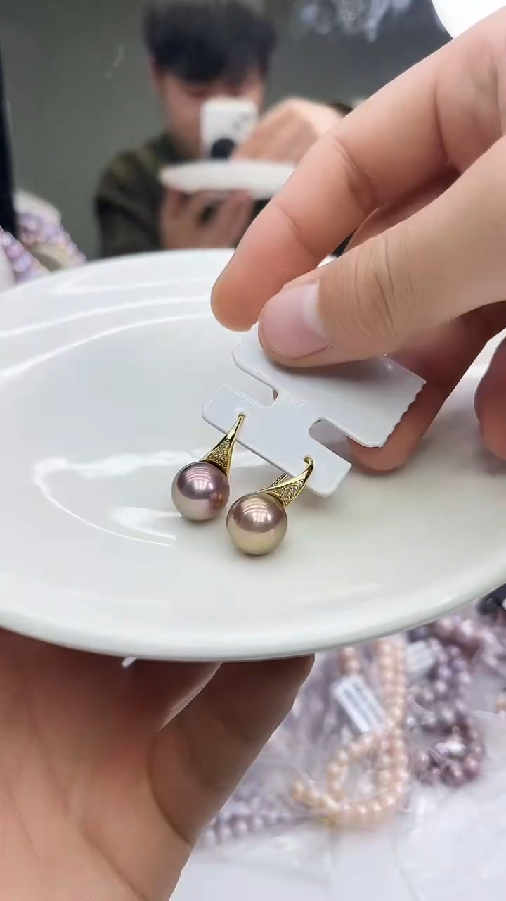 未镶嵌耳饰淡水珍珠紫色系耳饰