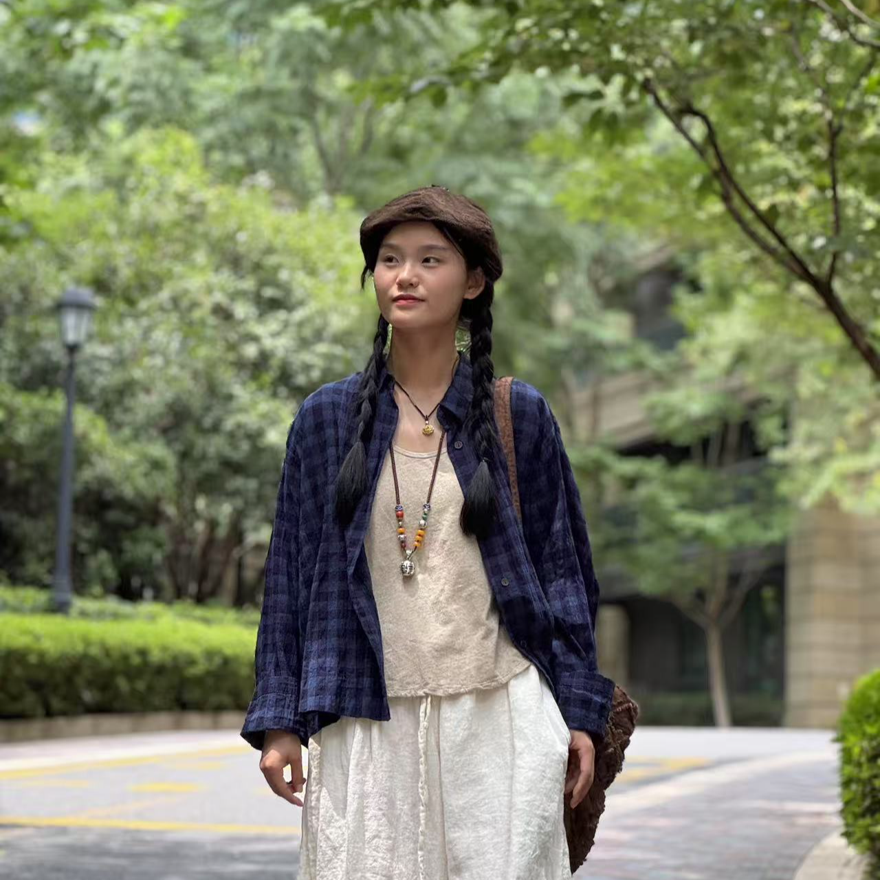 昔玙240112  复古轻薄格子衬衫简约宽松百搭衣长61胸围132