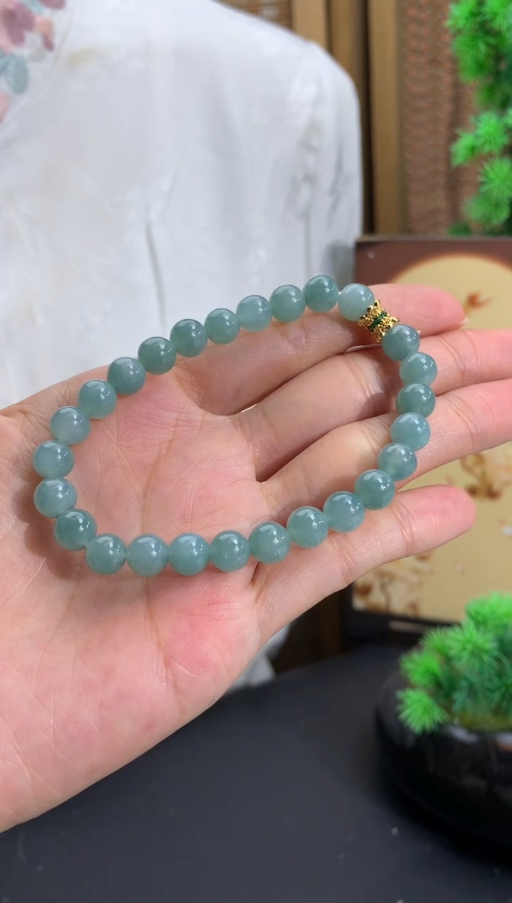 未镶嵌手串翡翠蓝晴 卡7mm