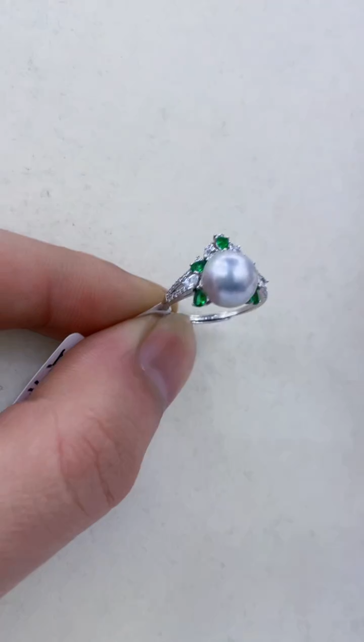 银S925镶嵌戒指海水珍珠  