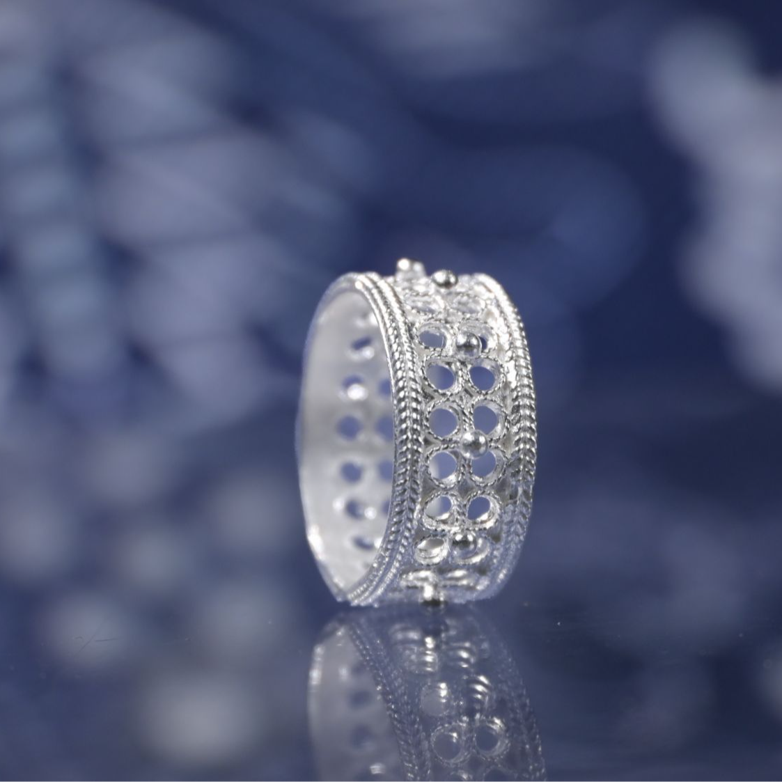 足银银制品 大满家999足银四叶草万花筒戒指窄版JZ060-2