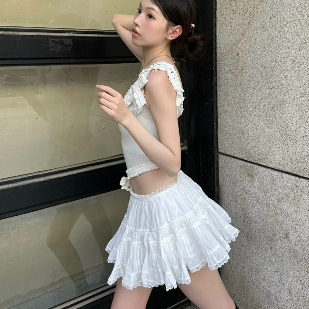 【Sisi】蝴蝶结装饰芭蕾舞半身裙