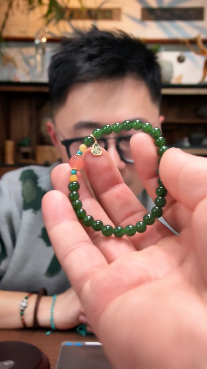 银S925镶嵌手串和田玉S925银碧玉手串DN6*