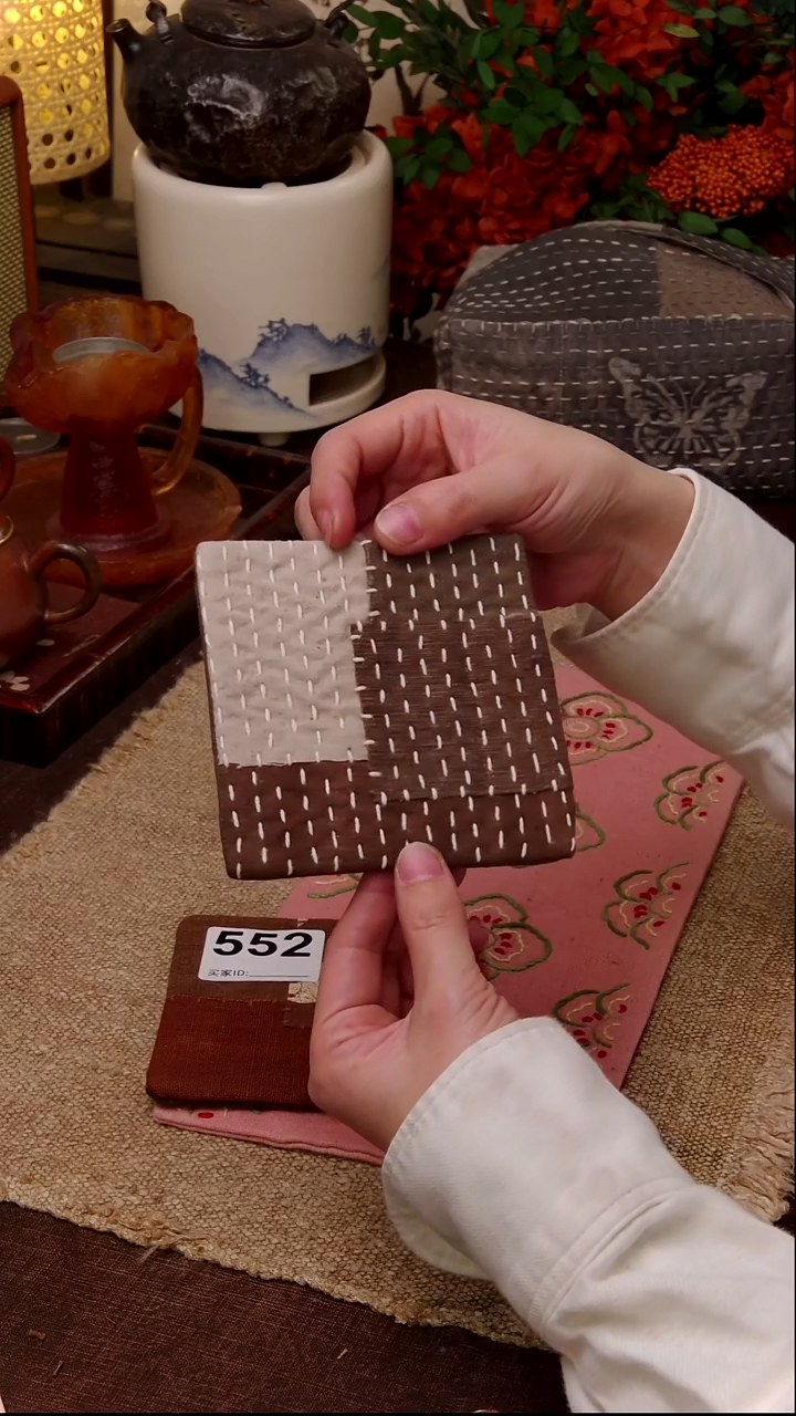 夏**?Cici手作刺子绣柿染壶垫杯927