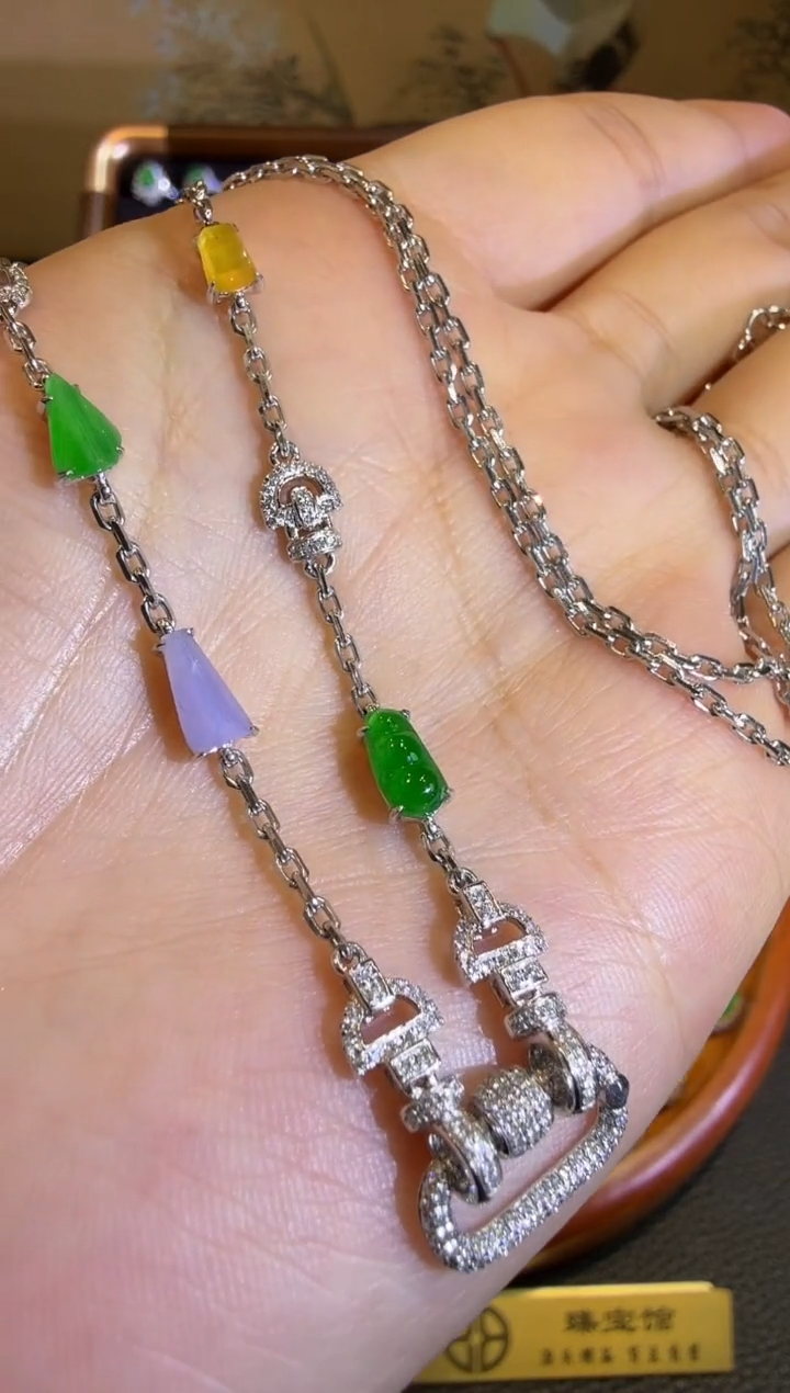 【闪购商品】翡翠颈饰18K金镶嵌精工重金版回形针万能链