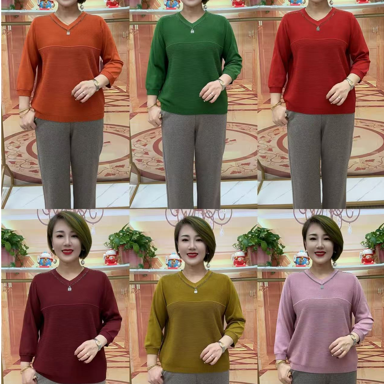 8269时尚新款V领百搭上衣气质休闲