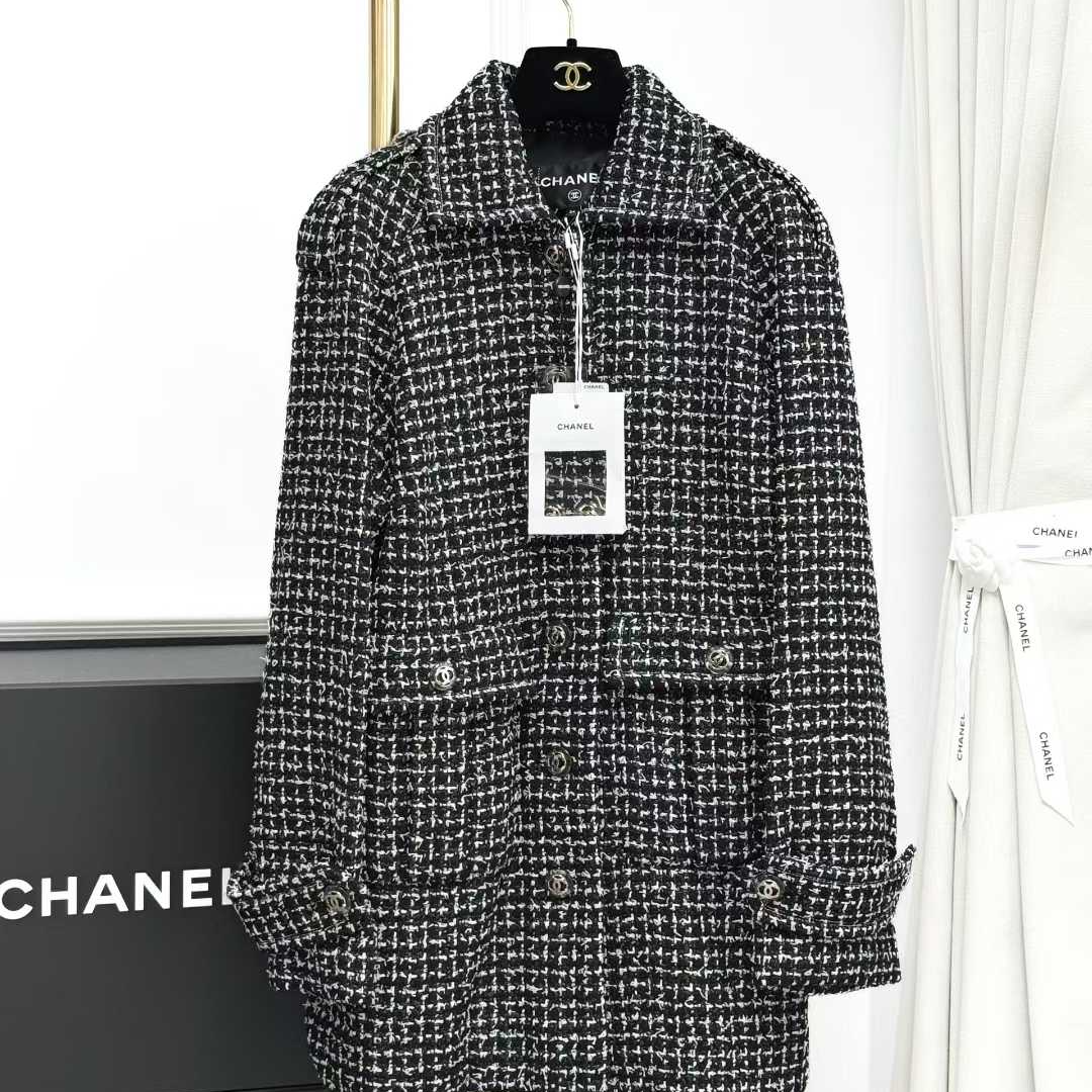 99新 Chanel/香奈儿 34码20P黑色细格粗花呢编织tweed廓形外套