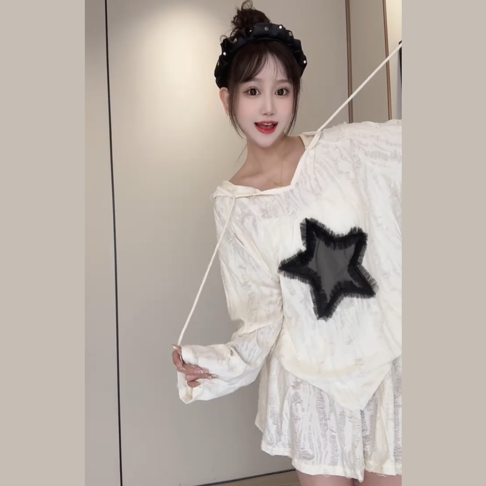 Cherryjar【小雅短袖】百搭短袖t恤女宽松韩版破洞磨破蕾丝衫上衣