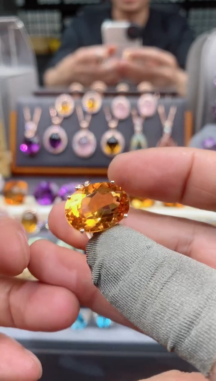 【闪购商品】黄晶戒子银S925镶嵌黄晶戒子