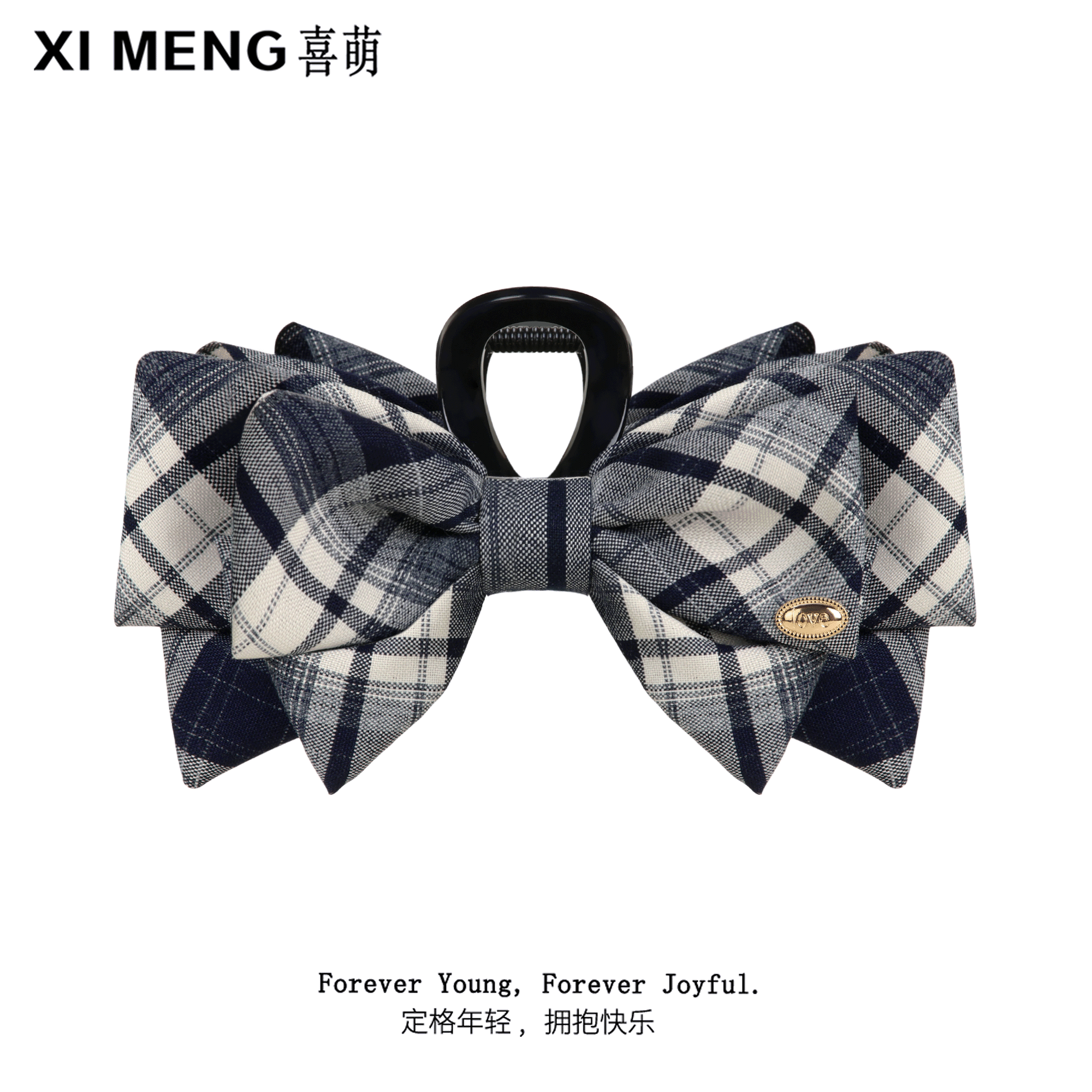 学院风韩系格纹蝴蝶结抓夹简约高级感后脑勺盘发鲨鱼夹头饰发夹女