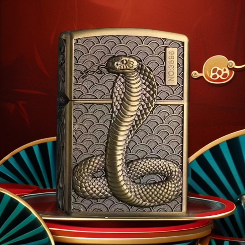 【ZK46-1铜】ZORRO重盔甲青铜盘蛇雕刻防风打火机-187火花优品