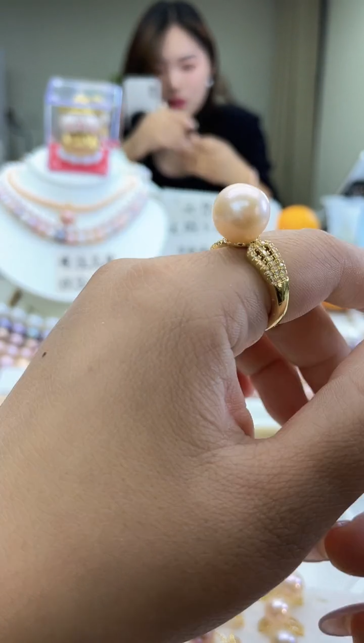 未镶嵌戒指淡水珍珠12mm中国红戒指(多样性发一）