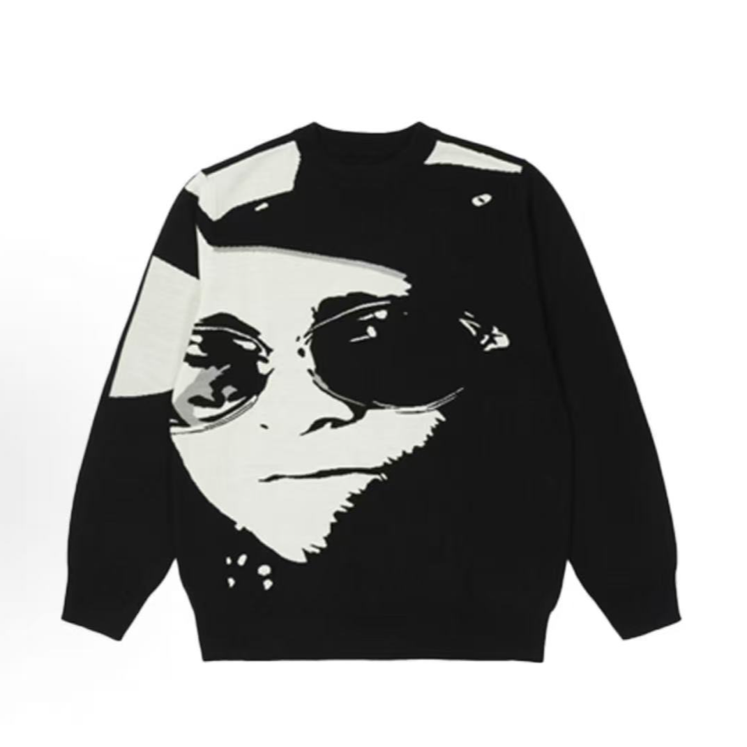 PALACE Elton John 联名款 任务图案提花套头圆领卫衣 黑色