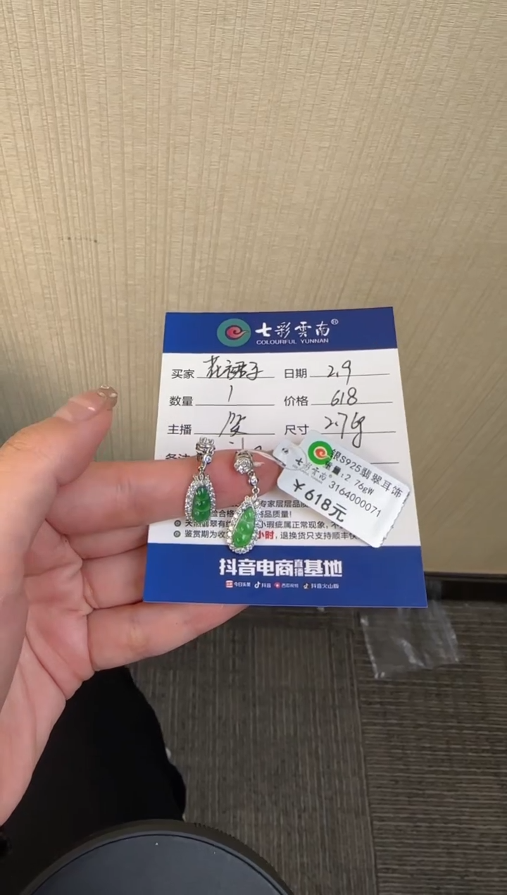 【闪购商品】翡翠耳饰银S925镶嵌豆子