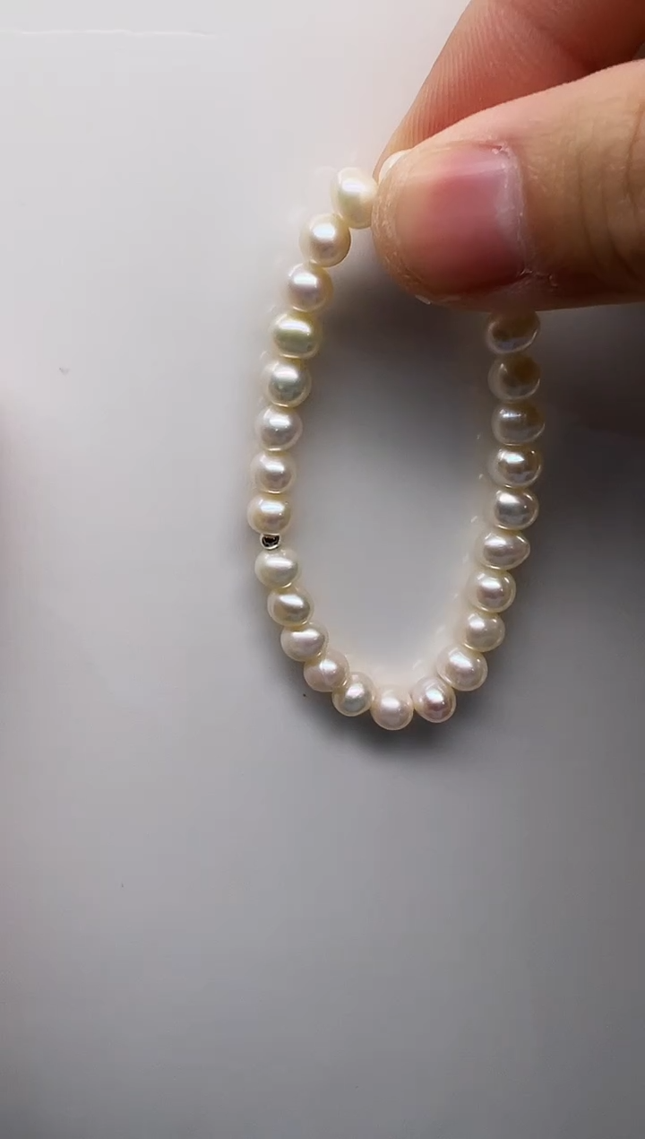 银S925镶嵌手链淡水珍珠极光白色近圆6-7mm