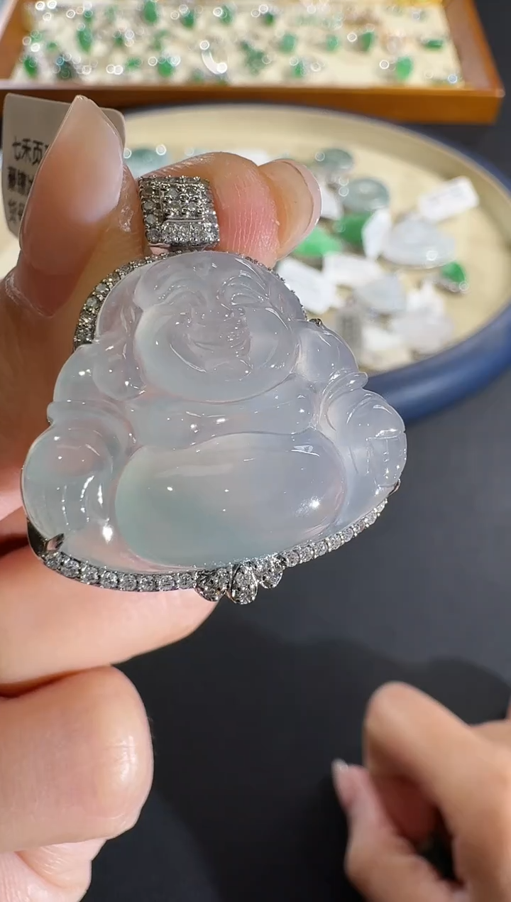 【闪购商品】翡翠吊坠(不含链)18K金镶嵌【源头工厂】钻石镶嵌