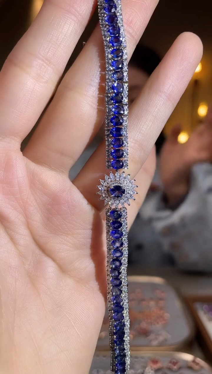 手链蓝宝石银S925镶嵌手链