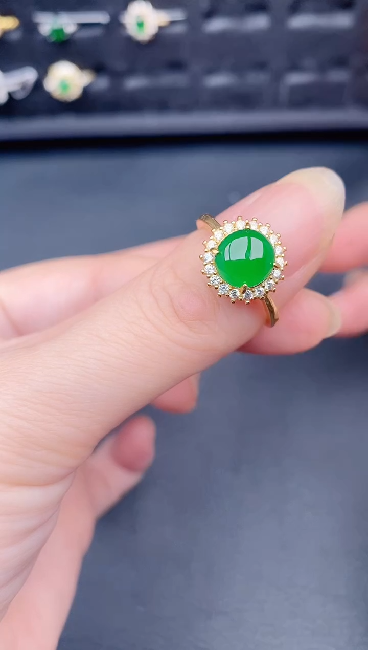 银S925镶嵌戒指翡翠天然a货翡翠85