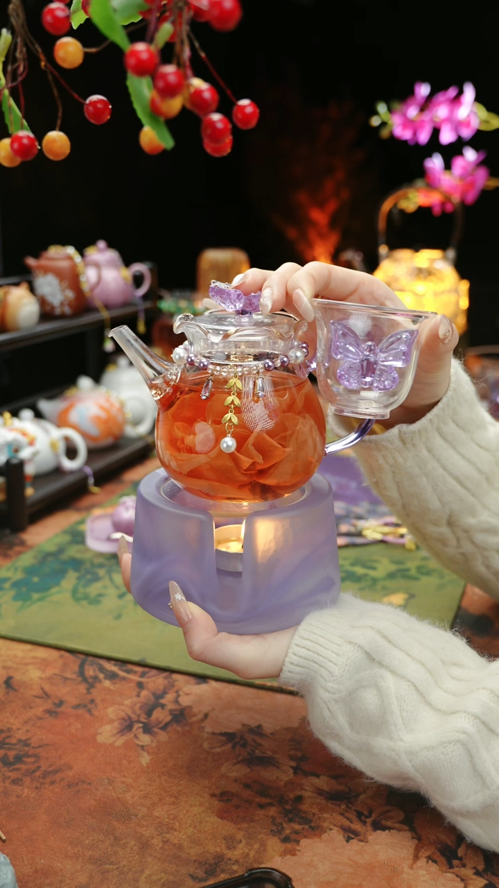 【闪购商品】紫色温茶台+茶壶+链子+杯子