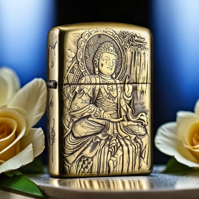 【老李鉴定】zippo打火机如来（悟）黄铜盔甲浮雕DYJ1