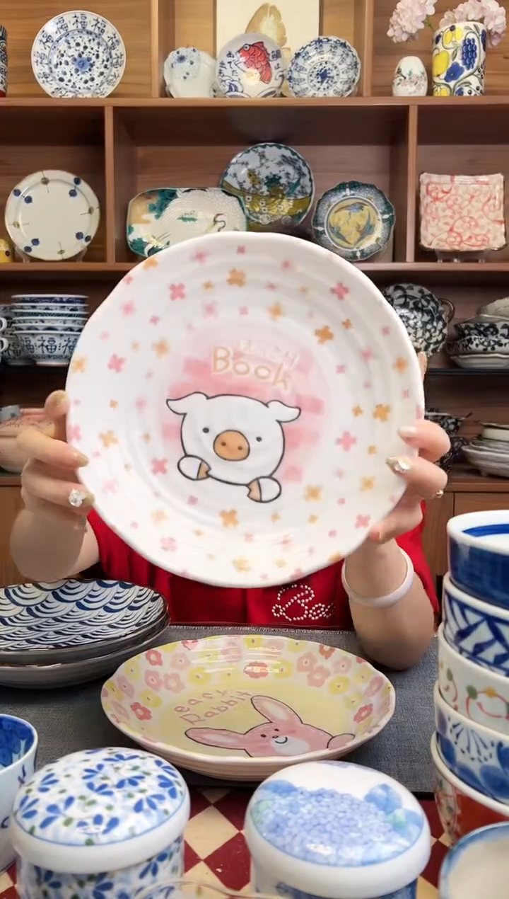 瓷片有古窑小猪猪22cm深盘   