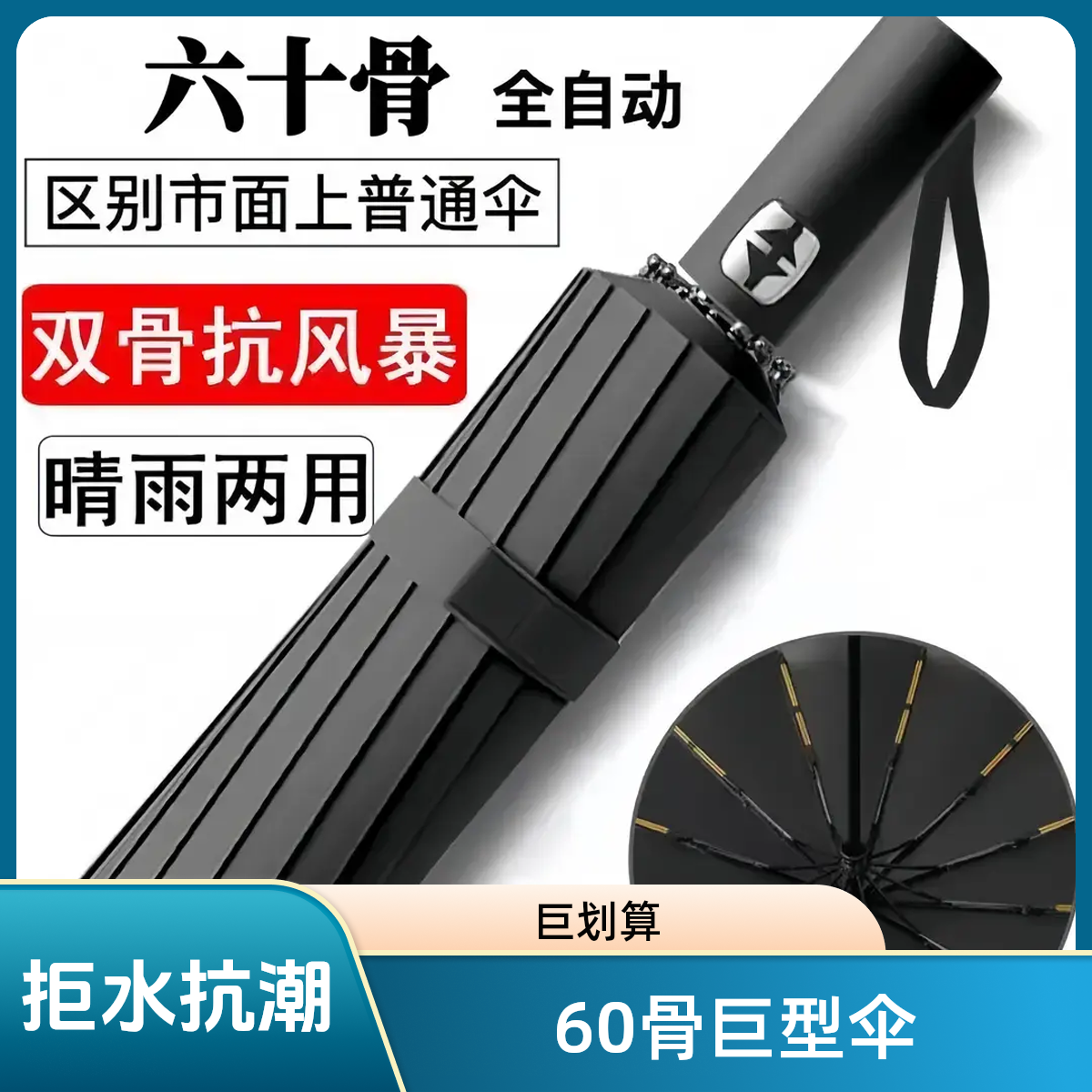 【升级款60骨】大号自动款折叠雨伞防暴风雨加强防紫外线遮阳伞男女