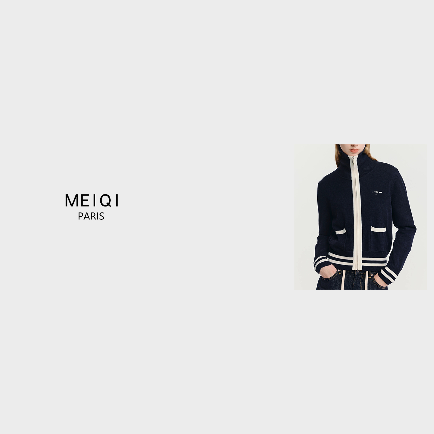 MeiQi 奢品同源！M＋撞色翻领字母刺绣双拉链口袋款针织衫秋冬A3863