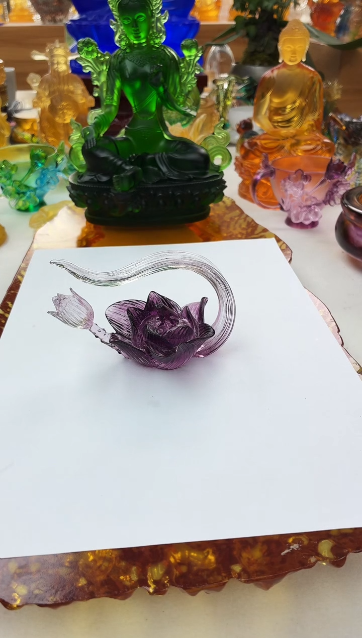 手工艺品琉璃紫色荷叶壶茶宠摆件