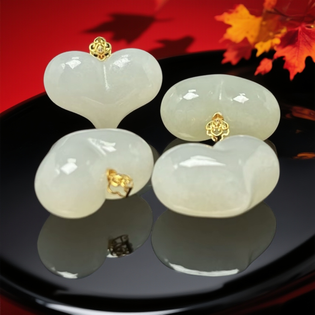  【风哥珠宝】18k镶和田玉爱心精致吊坠  多样性发一 D3327