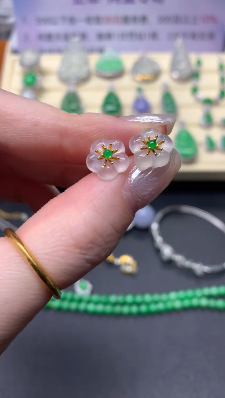 【闪购商品】翡翠耳饰18K金镶嵌耳饰|780+78