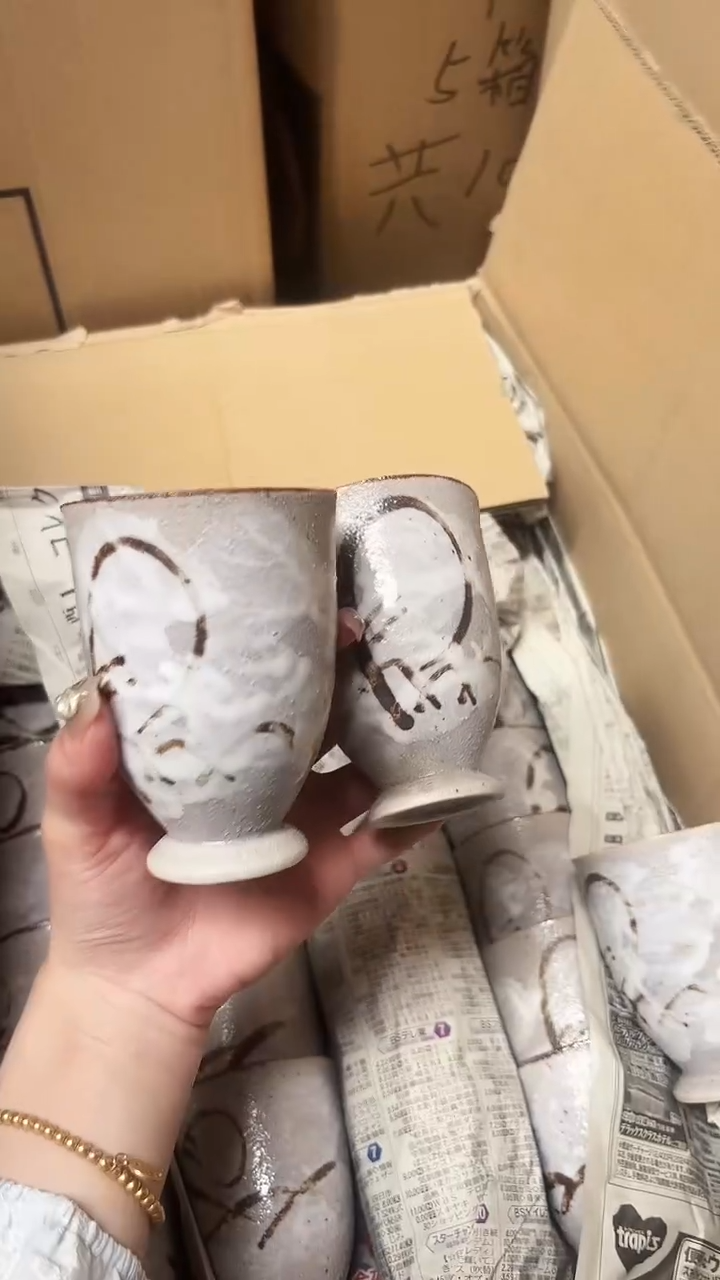 陶瓷志野高脚杯两个