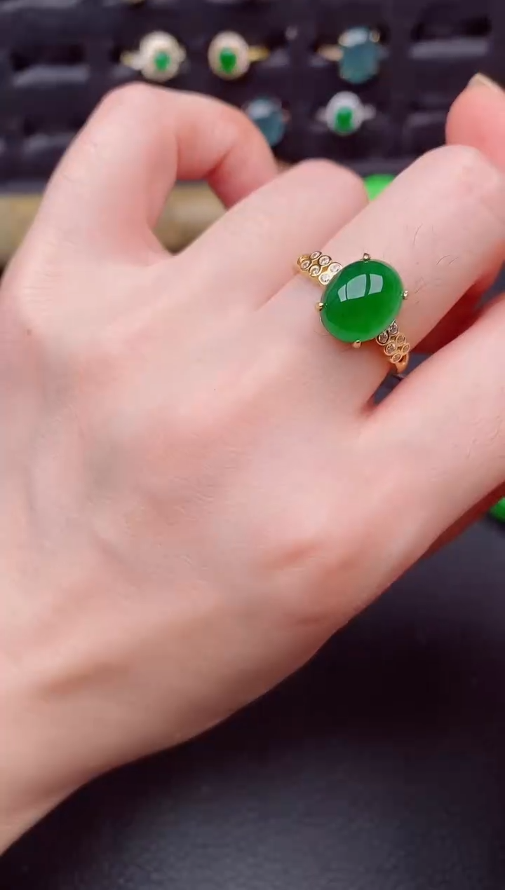 银S925镶嵌戒指翡翠天然a货翡翠138