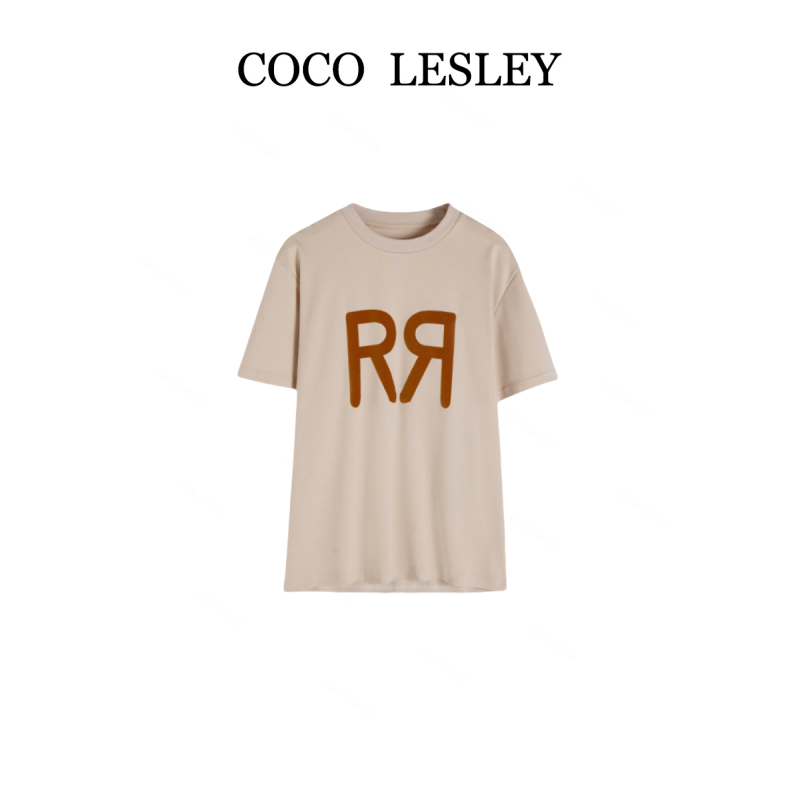 COCO LESLEY 夏季百搭时尚休闲字母圆领简约T恤7053