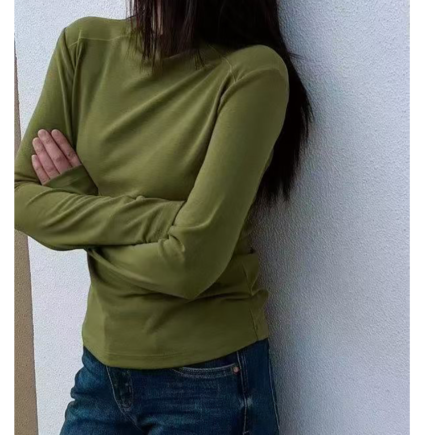 宝丫轻奢  T女式时尚简约纯色百搭半高领长袖打底衫上衣W48