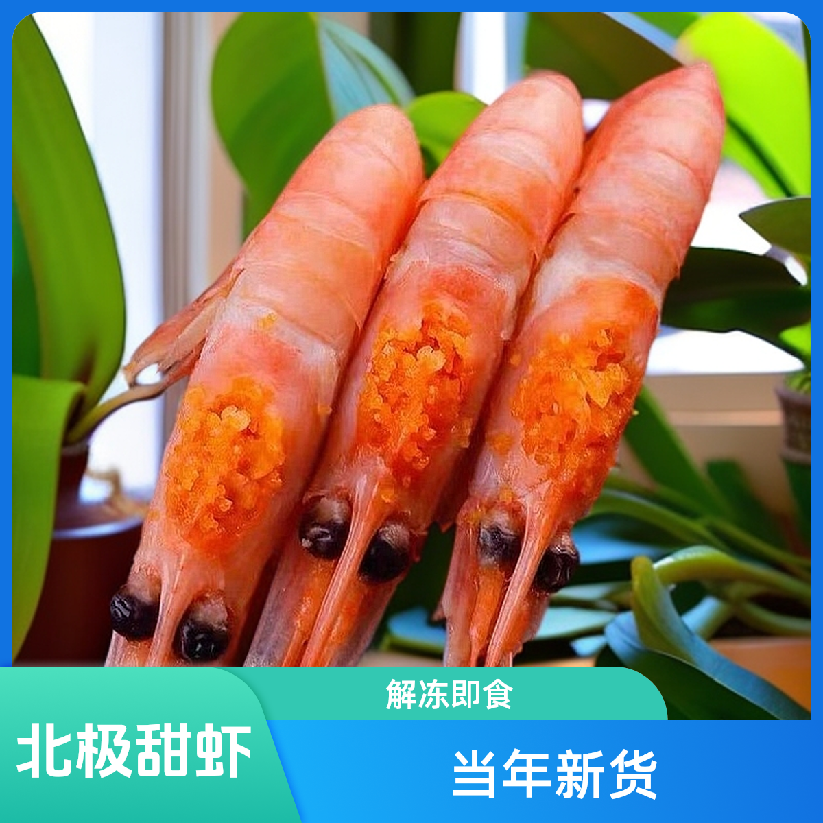 北极甜虾北极虾大虾80-100头籽3斤当年海鲜新货新鲜冰虾解冻即食