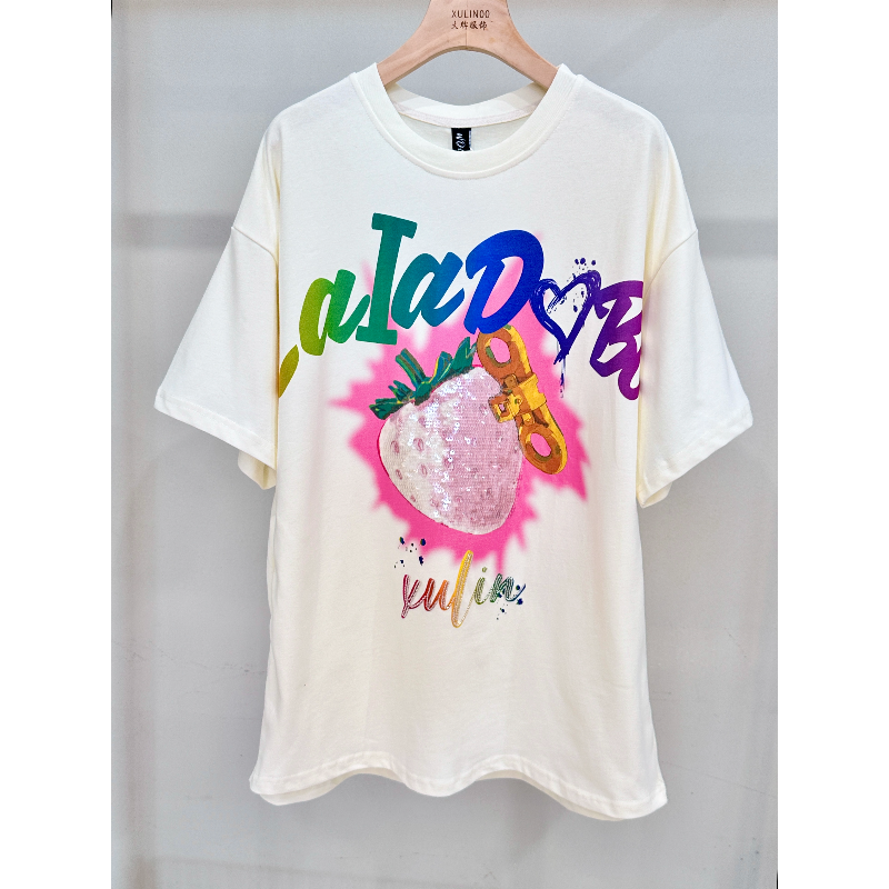 丨春夏时尚休闲草莓结印花短袖T恤 1824