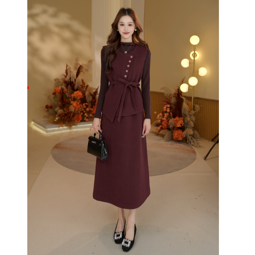 JY安娜蔻KTFD420069秋冬2025新款收腰宽松显瘦针织套装