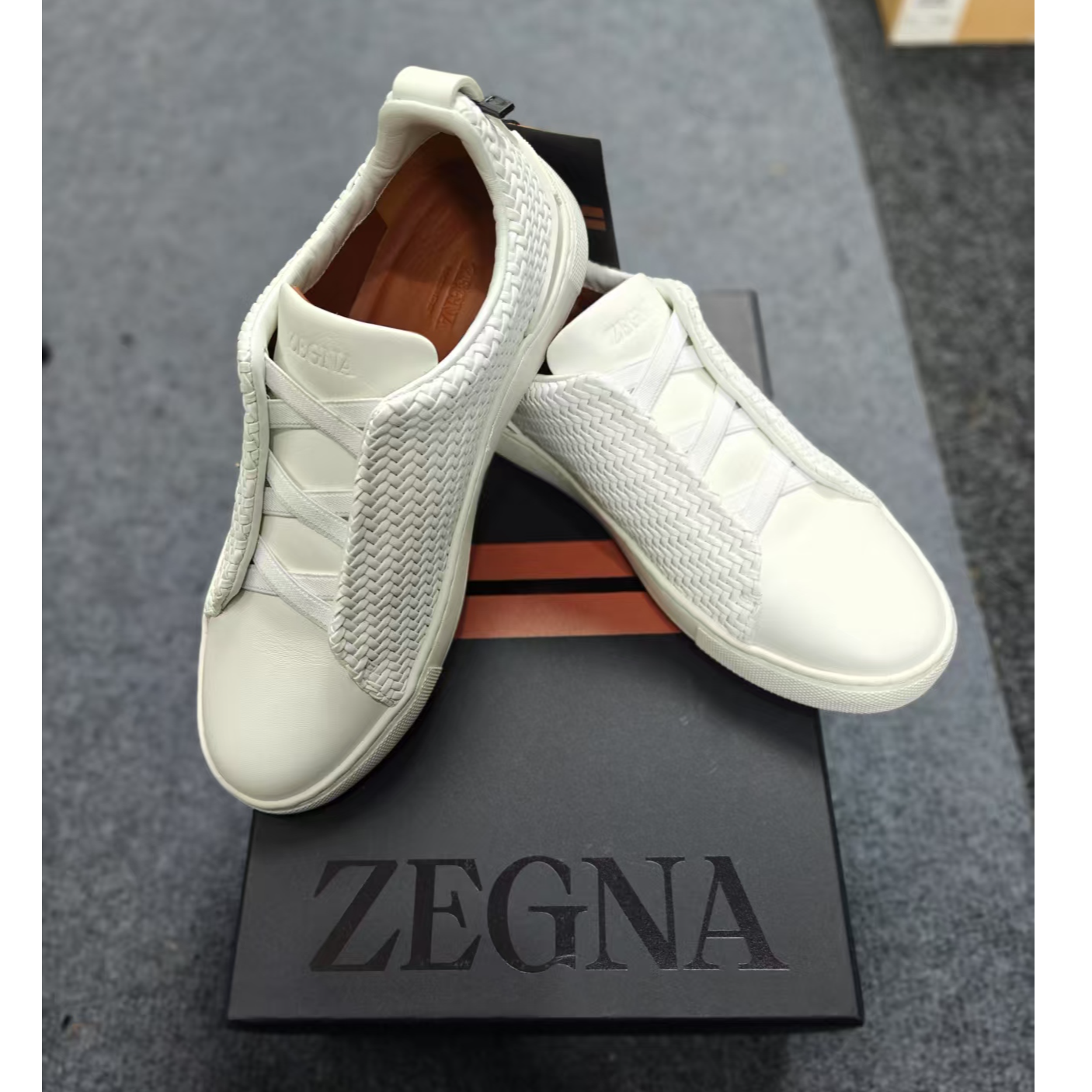 99新 ZEGNA 男士休闲三叉系列织带三色板鞋
