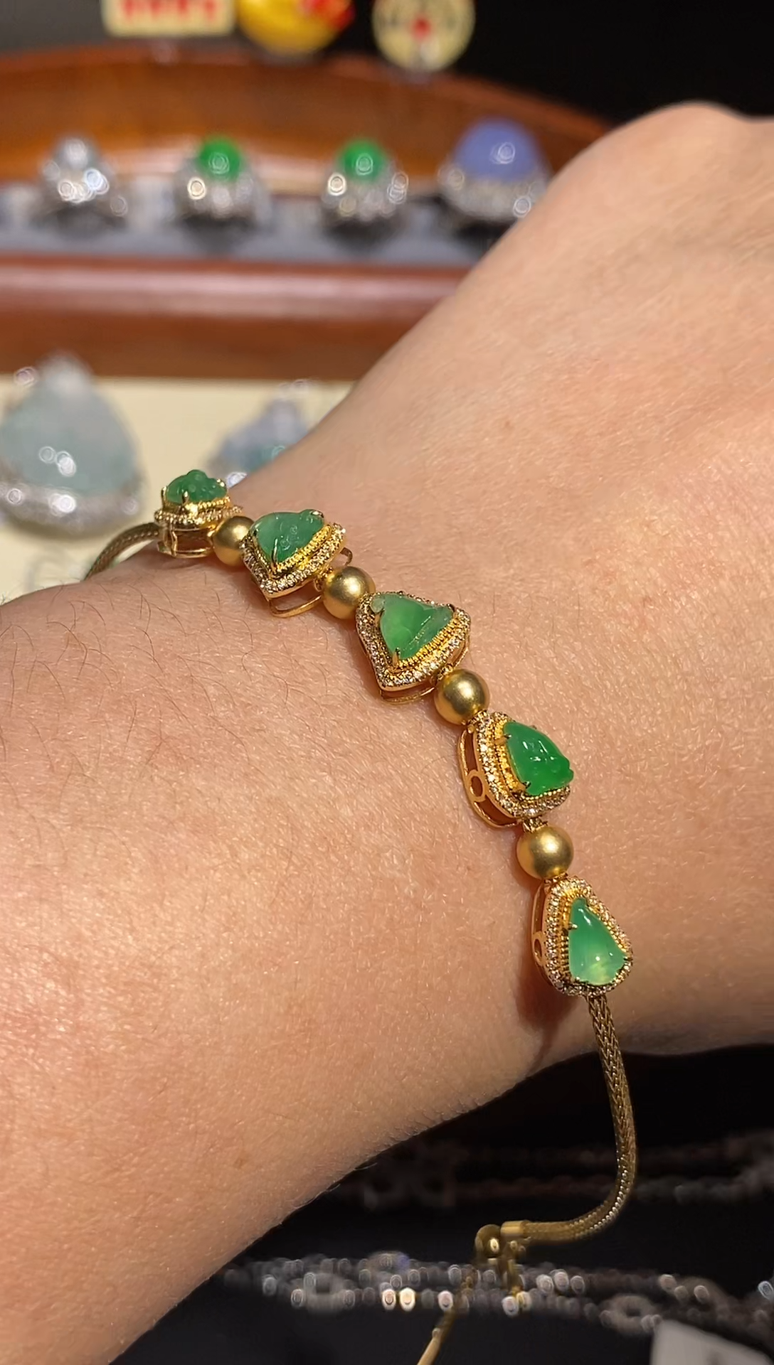 【闪购商品】翡翠手链18K金镶嵌手链