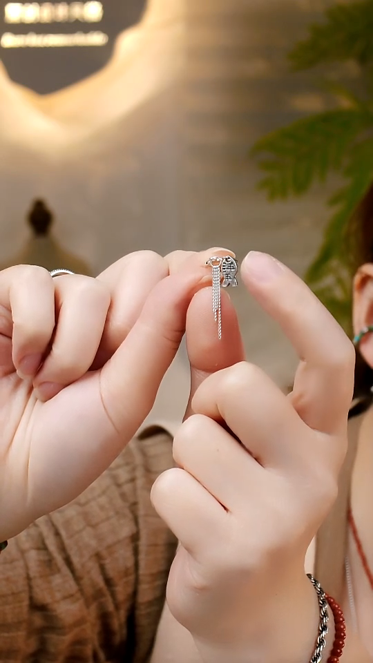 无925银55 小鱼流苏纯银耳饰小鱼流苏耳环1只