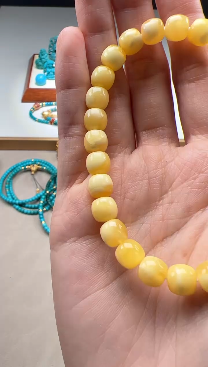 【闪购商品】蜜蜡裸石18K金镶嵌手串手串